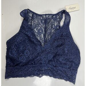 New Soma Bralette Lace RacerBack Navy Blue Sz XL Dainty Comfort Feminine‎